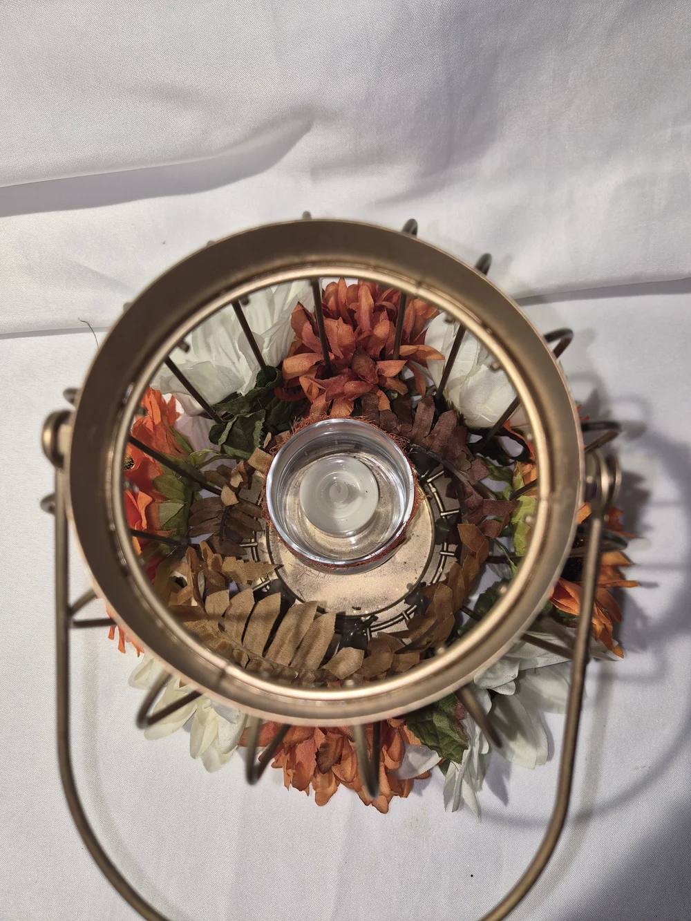 Gold Fall Lantern With Candle Holder And LED